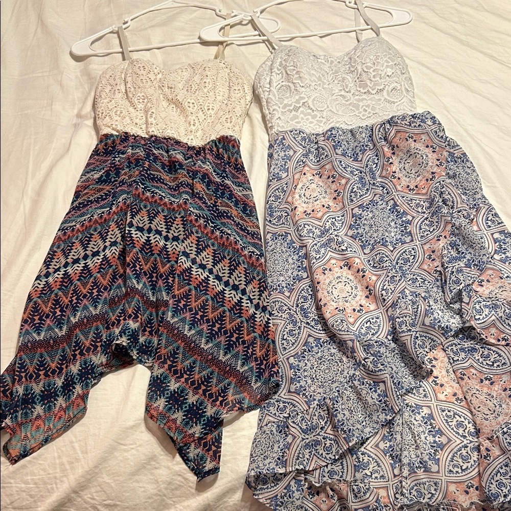 Bohemian Strapless Dresses with Lace Tops